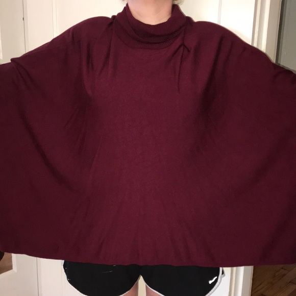 Alfani Burgundy Poncho Sweater Turtleneck Top - Picture 3 of 12
